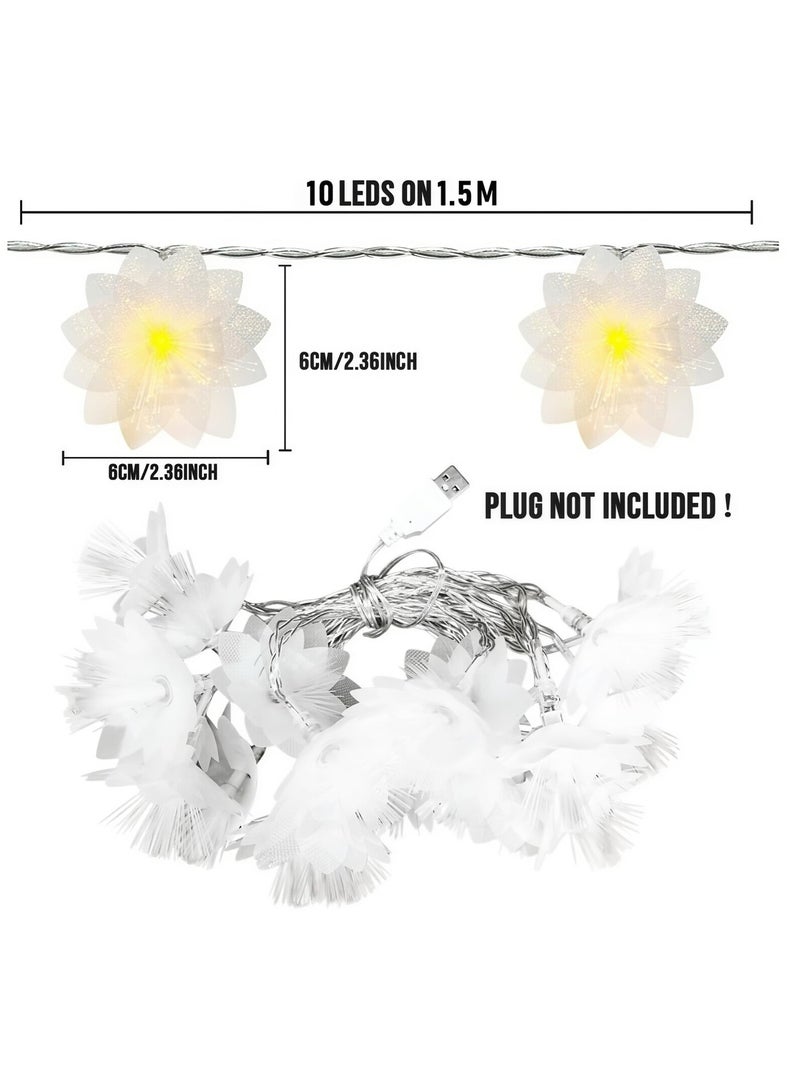 LED string lights for curtains and bedrooms, fiber optic flower LED strings, 1.5 meters long, USB powered, suitable for Eid parties, home, bedroom, and indoor/outdoor wall decoration (warm white light). - Image 3